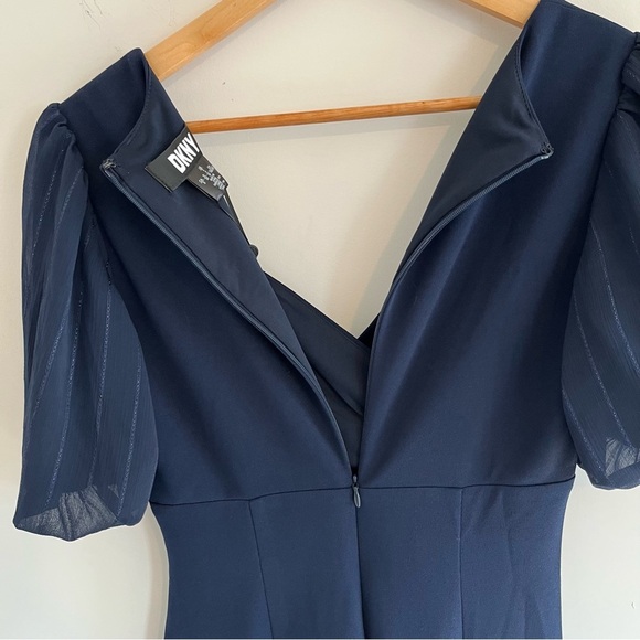DKNY Women’s Cocktail Dress size 2 Navy Blue Full Length Pouf Sleeve Mermaid - Picture 15 of 15
